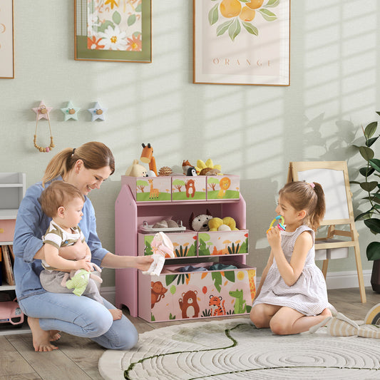 AIYAPLAY 3 Tier Kids Toy Storage Unit With 6 Removable Boxes Pink For Playroom Bedroom Nursery