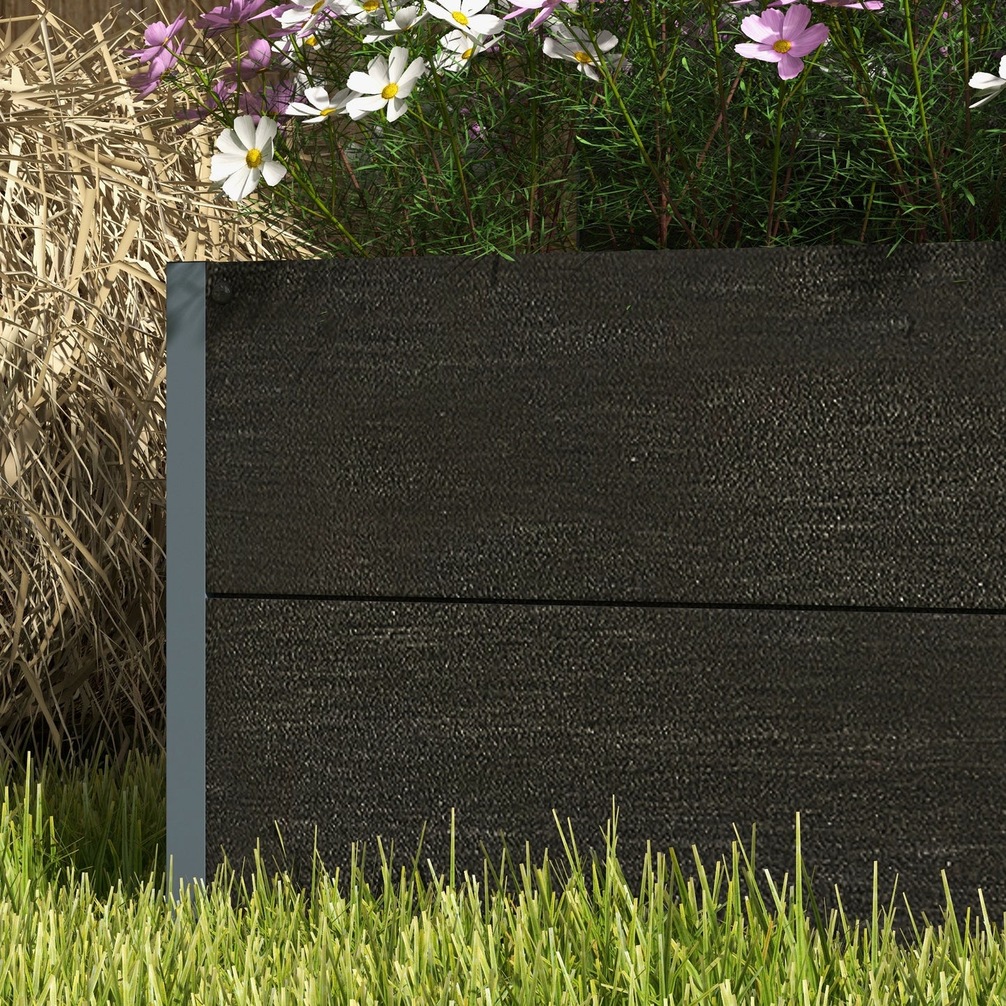 Outsunny Garden Planter Box With Back Trellis Privacy Screen In Black Aluminium Frame