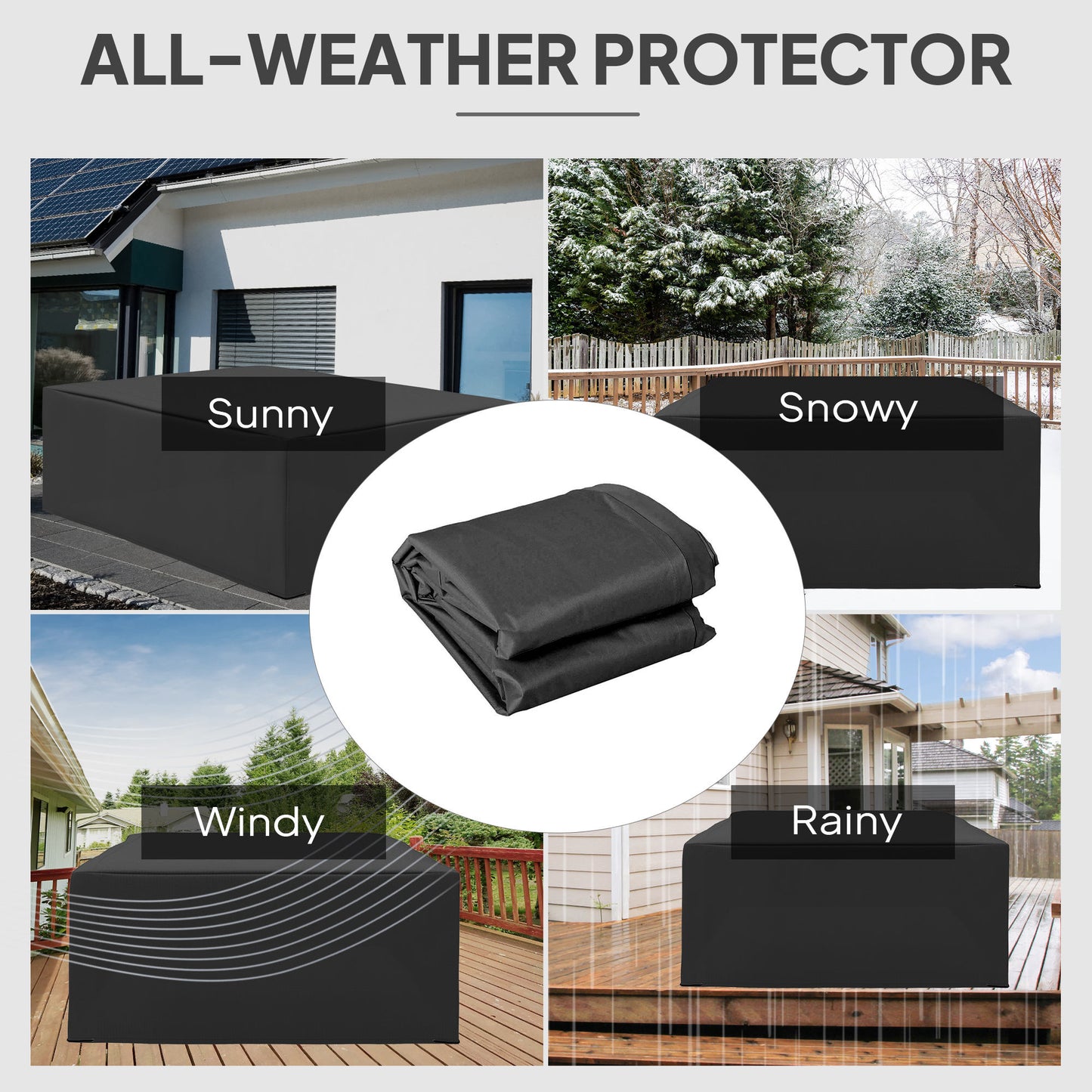 Outsunny 600D Oxford Furniture Sofa Cover Waterproof UV Resistant Rattan Lounger Cover 275L x 205W x 90Hcm Black