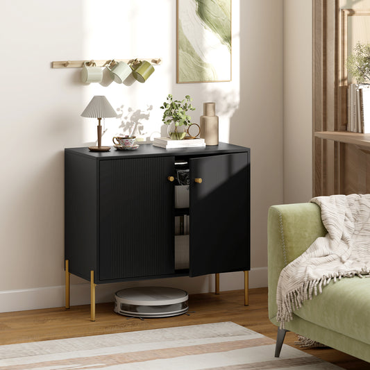 HOMCOM Sideboard Buffet Cabinet With Fluted Doors And Adjustable Shelf Black Coffee Bar Storage