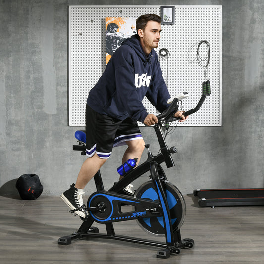 SPORTNOW Indoor Cycling Bike with Adjustable Features for Home Gym Fitness, Blue - ALL4U RETAILER LTD