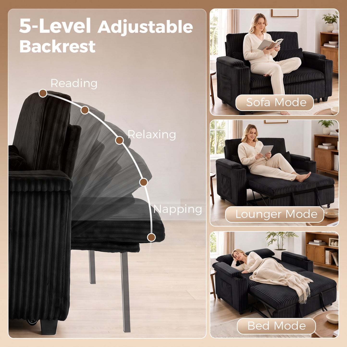 Homcom 2 Seater Sofa Bed Pull Out Couch With Storage Armrests