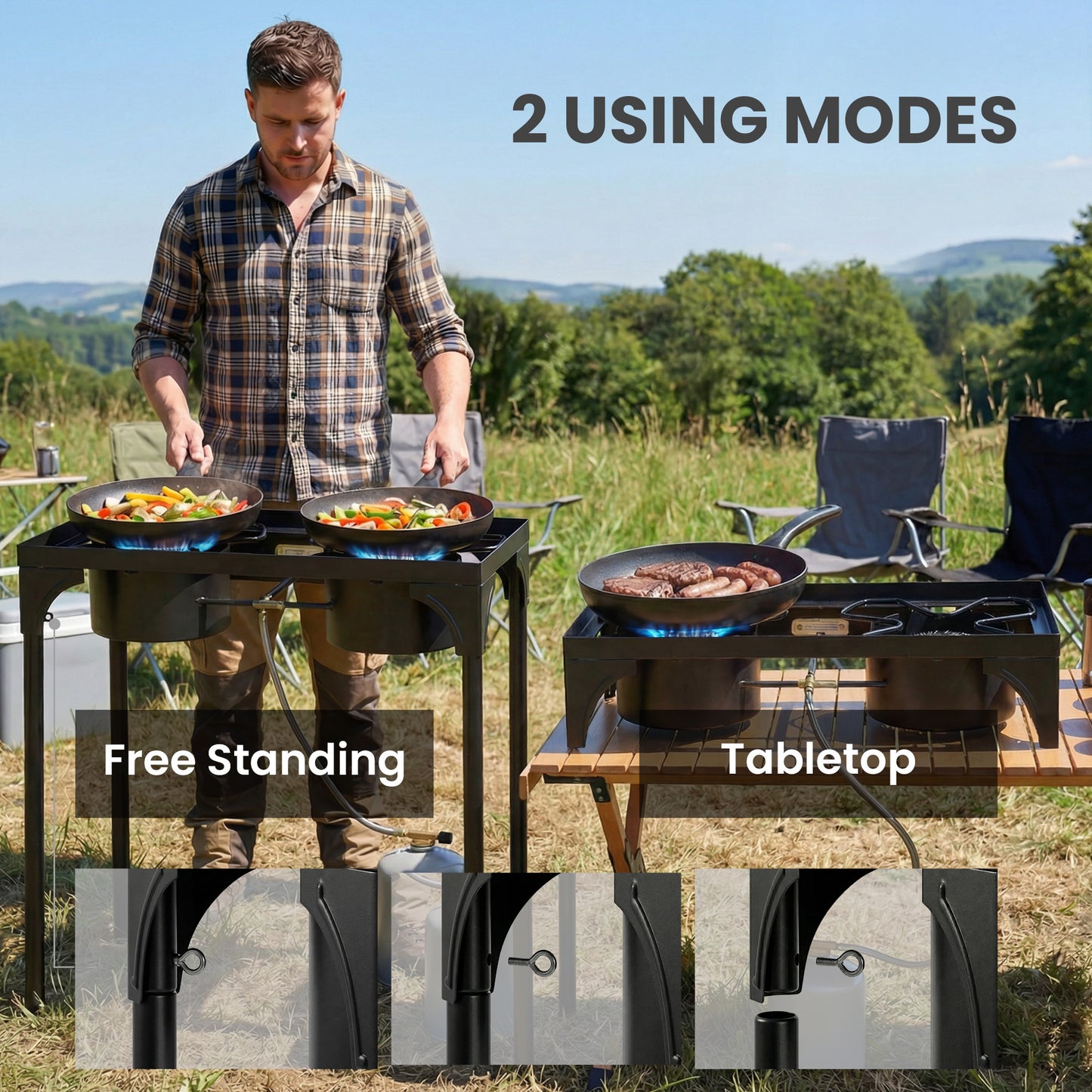 Outsunny Double Burner Camping Stove 150,000 BTU High Pressure Gas Stove With Detachable Legs Black
