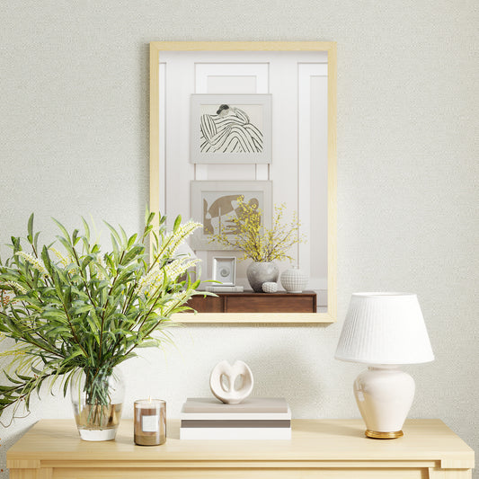 HOMCOM Wall Mounted Mirror 60 x 40 cm Natural Wood Finish for Bathroom Living Room Bedroom Hallway