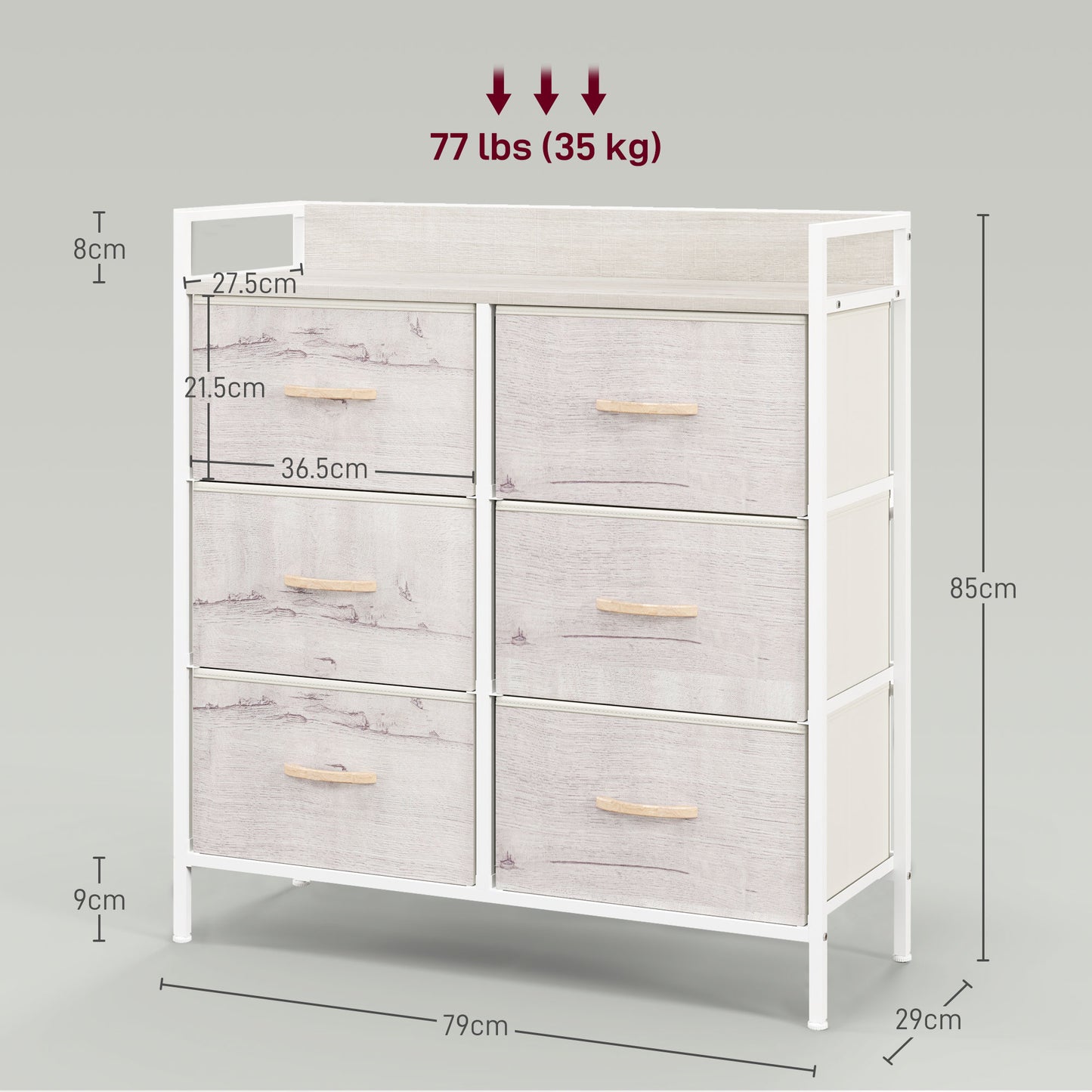 HOMCOM Rustic Six Fabric Drawer Chest Natural Finish For Bedroom Storage And Organization