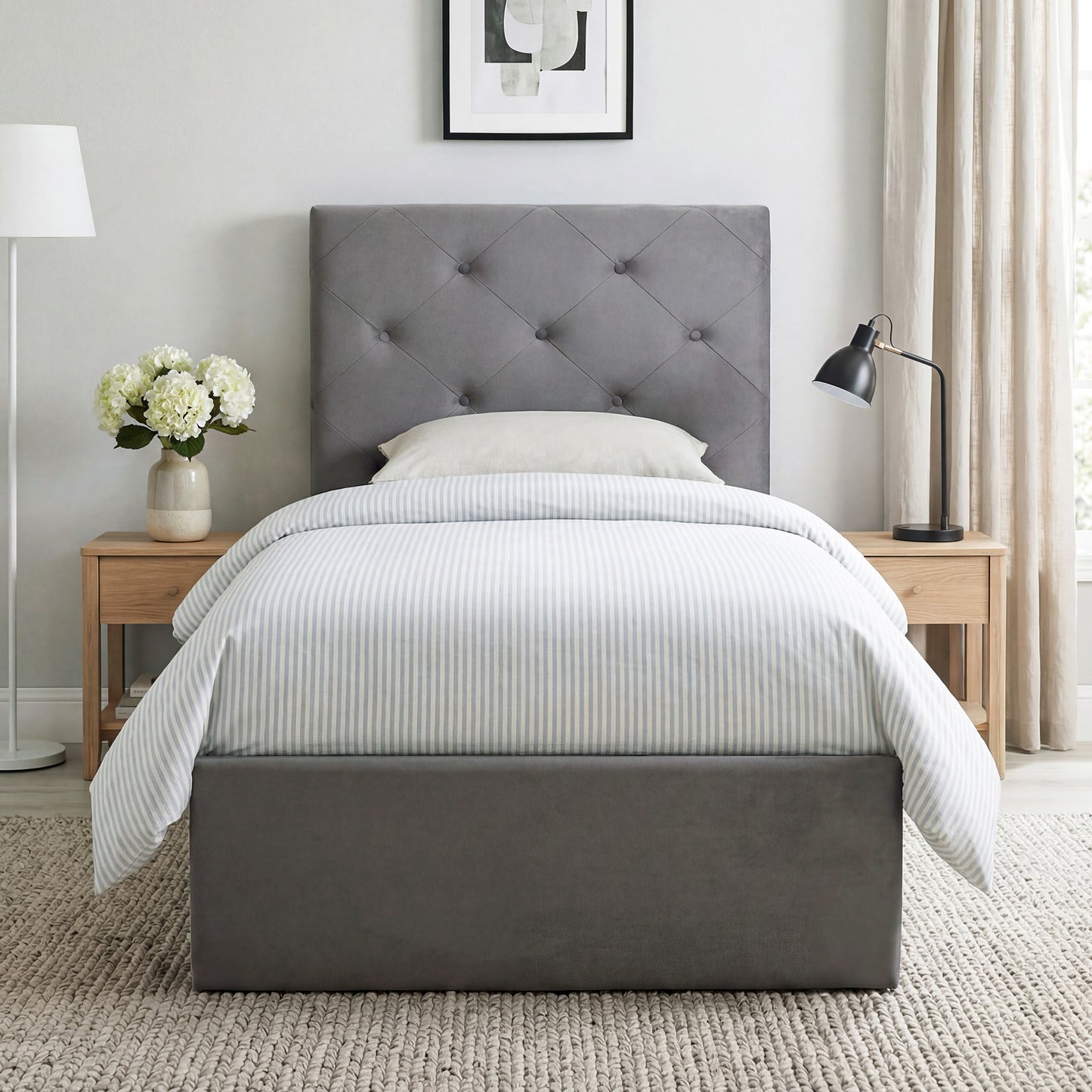 HOMCOM Bed Frame With Gas Lift Storage Under Bed Upholstered Platform Bed Tufted Headboard For 90 X 190 Cm Mattress
