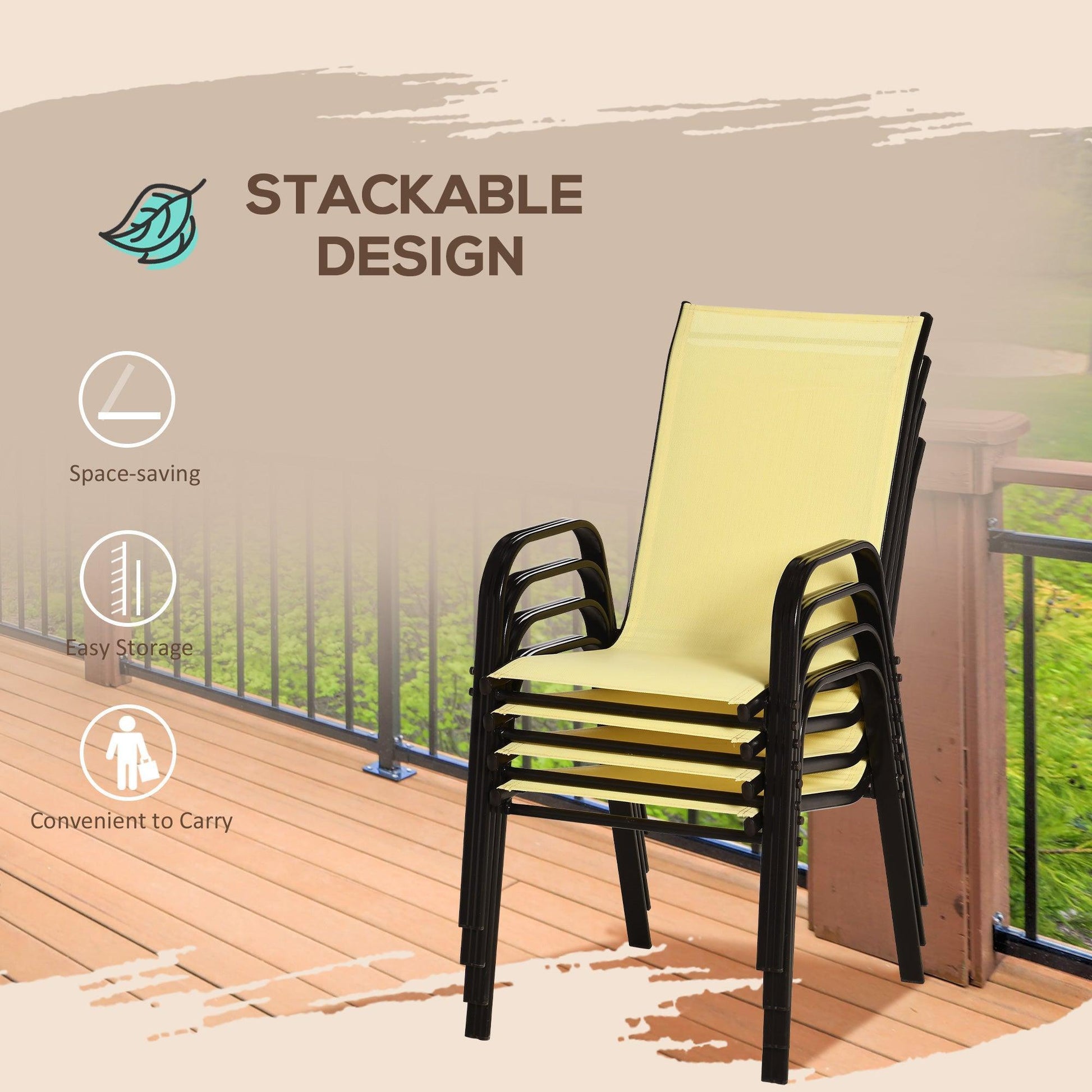 Outsunny Stackable Garden Dining Chairs, Beige - Set of 4 - ALL4U RETAILER LTD