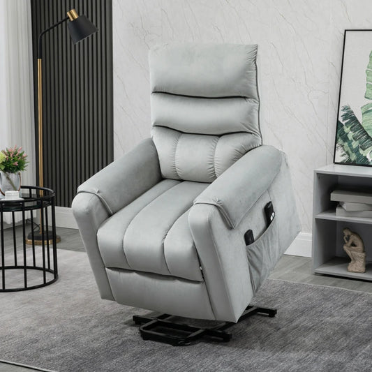 HOMCOM Grey Vibration Massage Electric Power Lift Recliner Chair with Remote Control and Side Pockets - Comfortable and Convenient