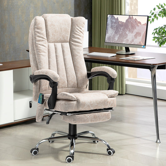 Vinsetto Cream White Heated Vibrating Massage Office Chair with Adjustable Height and Footrest - ALL4U RETAILER LTD