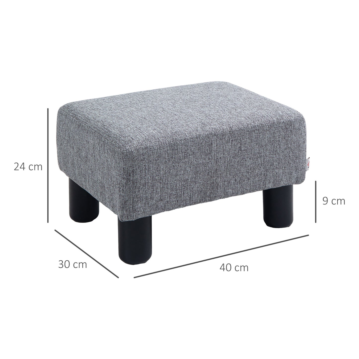 HOMCOM Linen Fabric Footstool Ottoman Cube With 4 Plastic Legs Grey Upholstered Footrest For Living Room