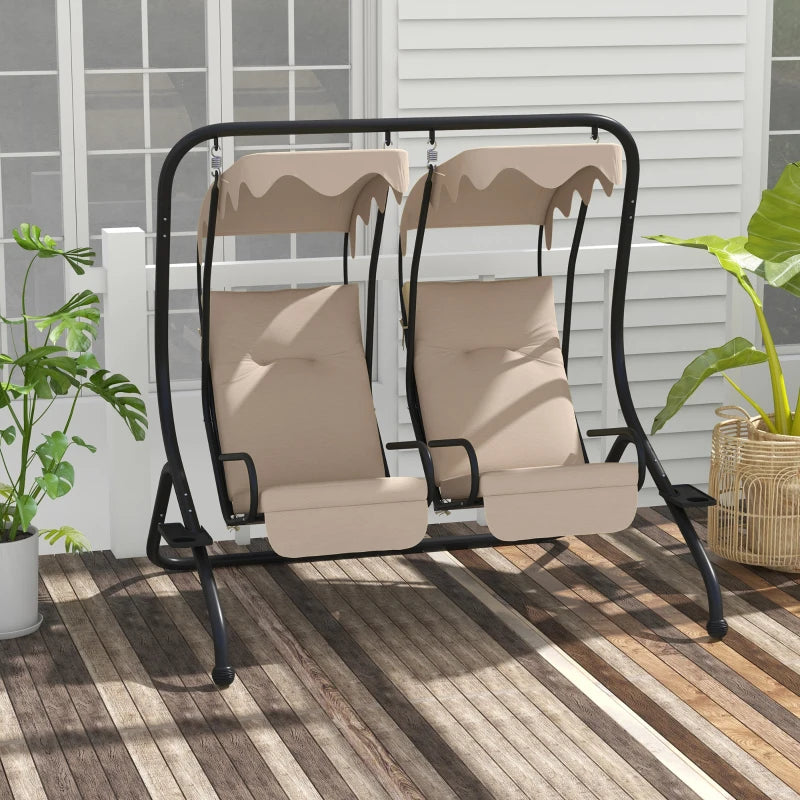 Outsunny 2-Seater Garden Swing Chair with Protective Canopy - Beige | Stylish Outdoor Furniture for Relaxation and Comfort - ALL4U RETAILER LTD