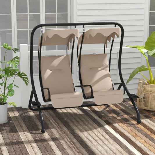 Outsunny 2-Seater Garden Swing Chair with Protective Canopy - Beige | Stylish Outdoor Furniture for Relaxation and Comfort