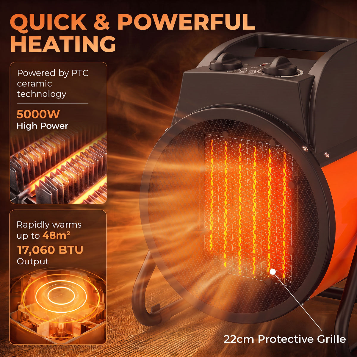 Outsunny 5000W Electric Ceramic Heater With Tilt Function And Thermostat