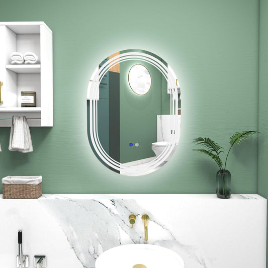 kleankin 700 x 500mm Bathroom Mirror with LED Lights Makeup Mirror with Anti-fog Touch, Switch, Vertical or Horizontal