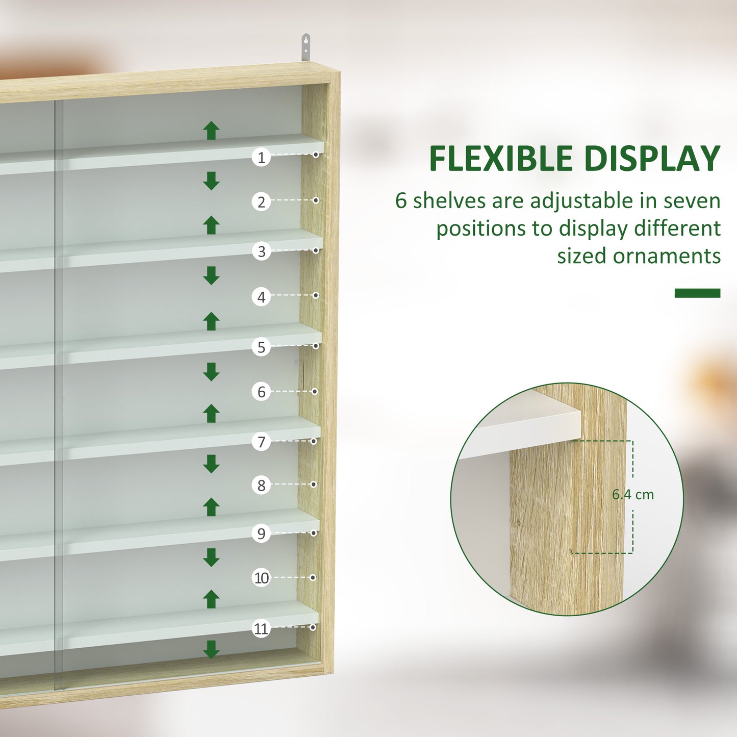 HOMCOM 7 Tier Wall Display Shelf Cabinet With Glass Doors 6 Adjustable Shelves For Home Office Oak 83 By 80 Cm