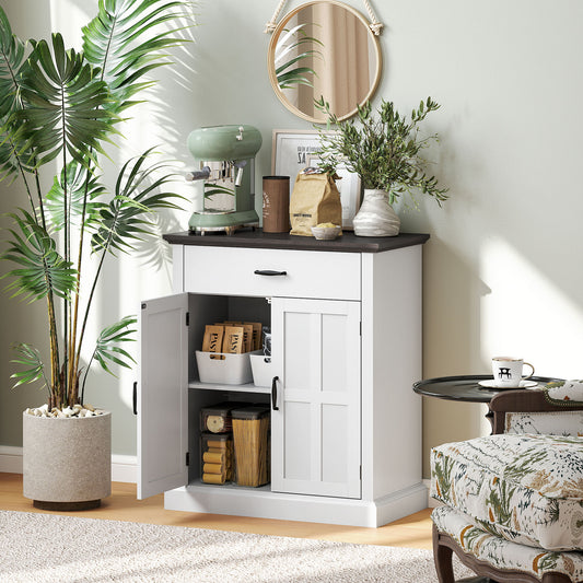 HOMCOM Farmhouse Sideboard With 3 Cm Thick Top And Two Barn Doors White Kitchen Storage Cabinet