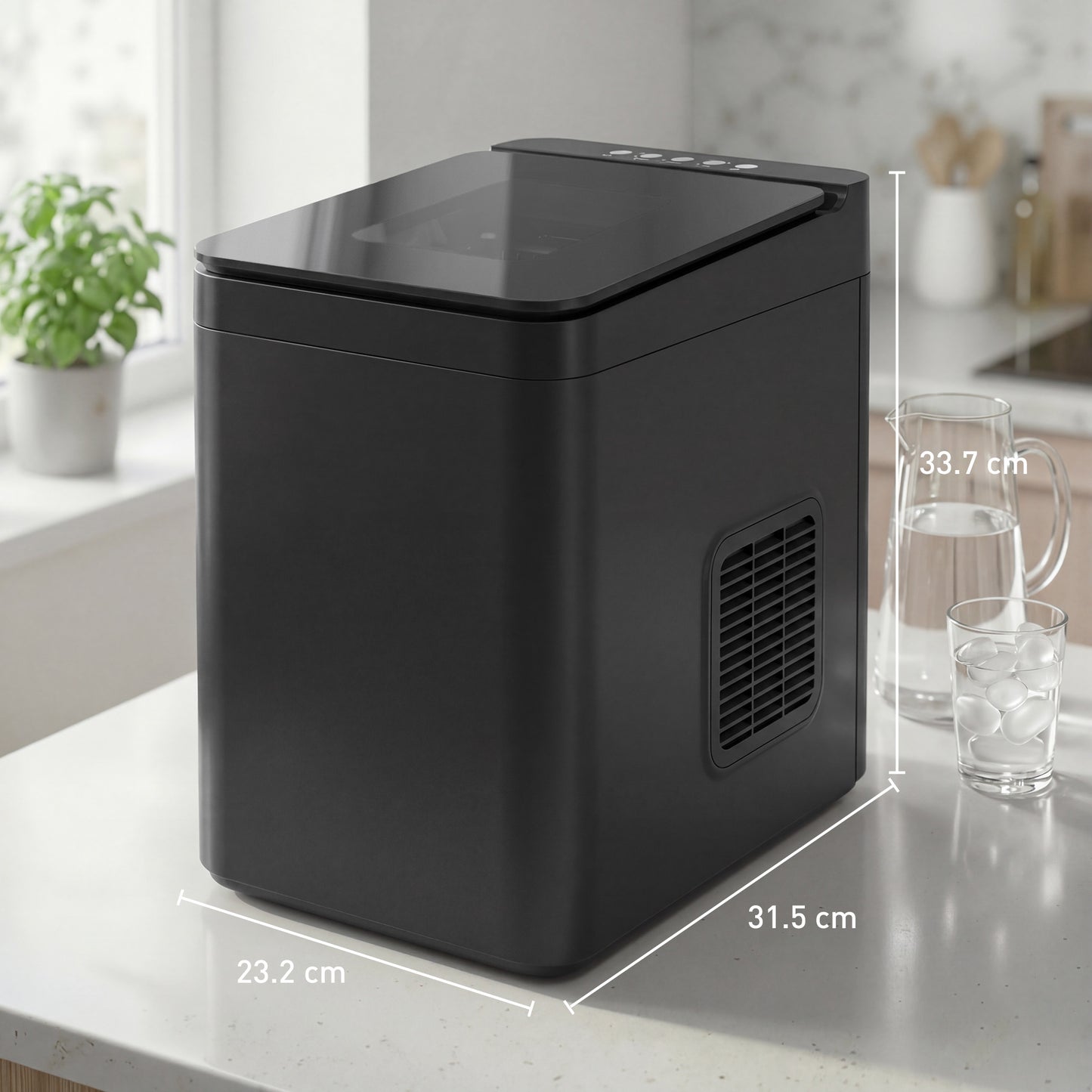 HOMCOM Countertop Ice Maker Self Cleaning Compact Machine With Two Ice Sizes 1.5 L Water Tank Black
