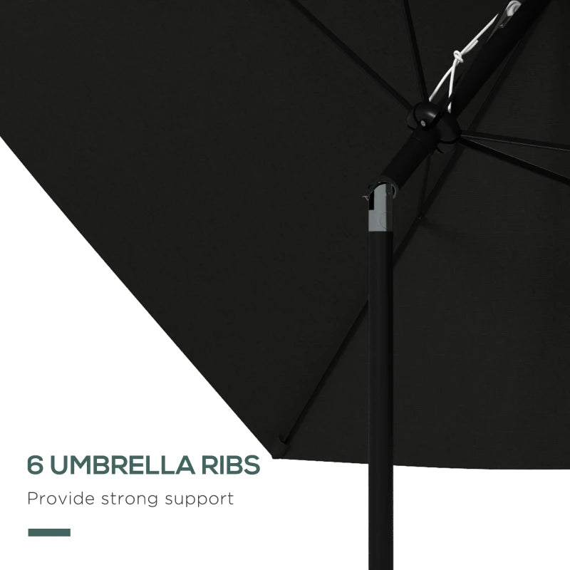 Outsunny 2x3m Rectangular Garden Parasol Umbrella - Outdoor Market Sun Shade with Crank & Push Button Tilt, 6 Ribs, Aluminium Pole - Black - ALL4U RETAILER LTD