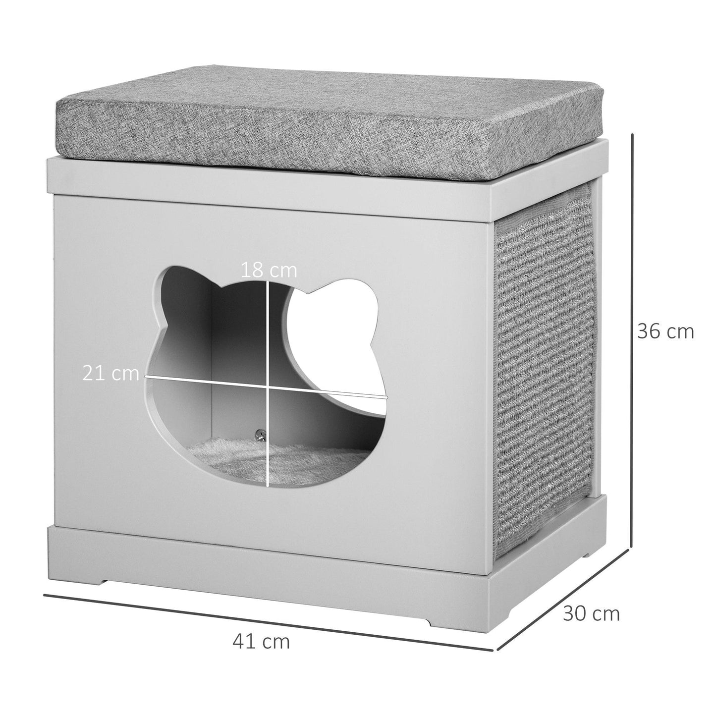 PawHut Cat House Bed Kitten Cave Cube Indoor with Scratching Pads and Soft Cushions, Grey 41x30x36 cm - ALL4U RETAILER LTD