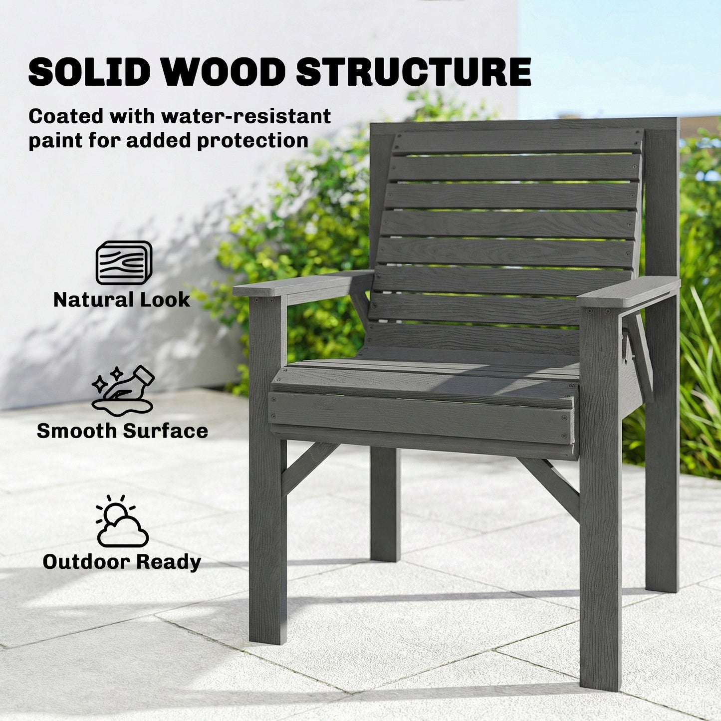 Outsunny Wooden Garden Dining Chair Outdoor Armchair With Curved Seat And Wide Armrests Grey Embossed Finish