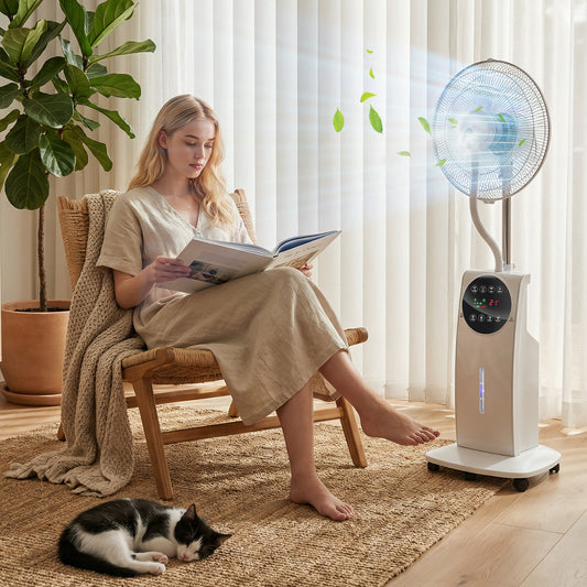 HOMCOM 16 Inch Pedestal Fan With Water Mist Spray Humidifying Misting Fan White
