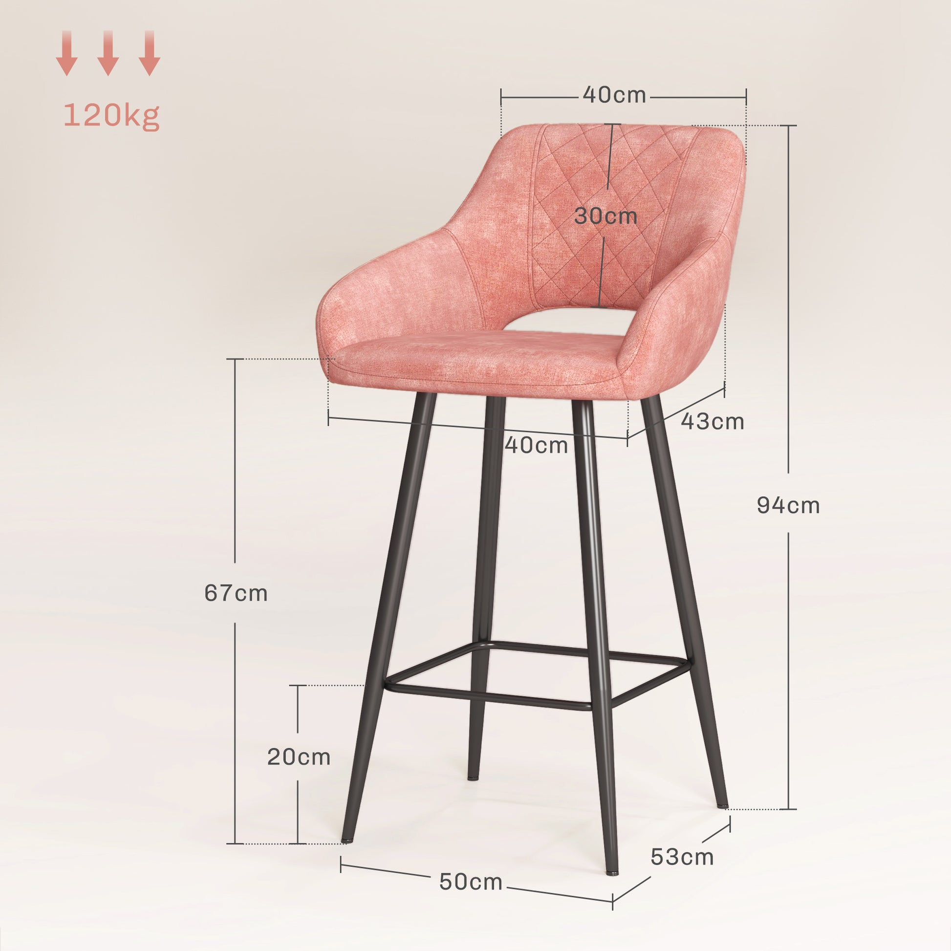 HOMCOM Elegant Pink Velvet Bar Stool Set - ALL4U RETAILER LTD