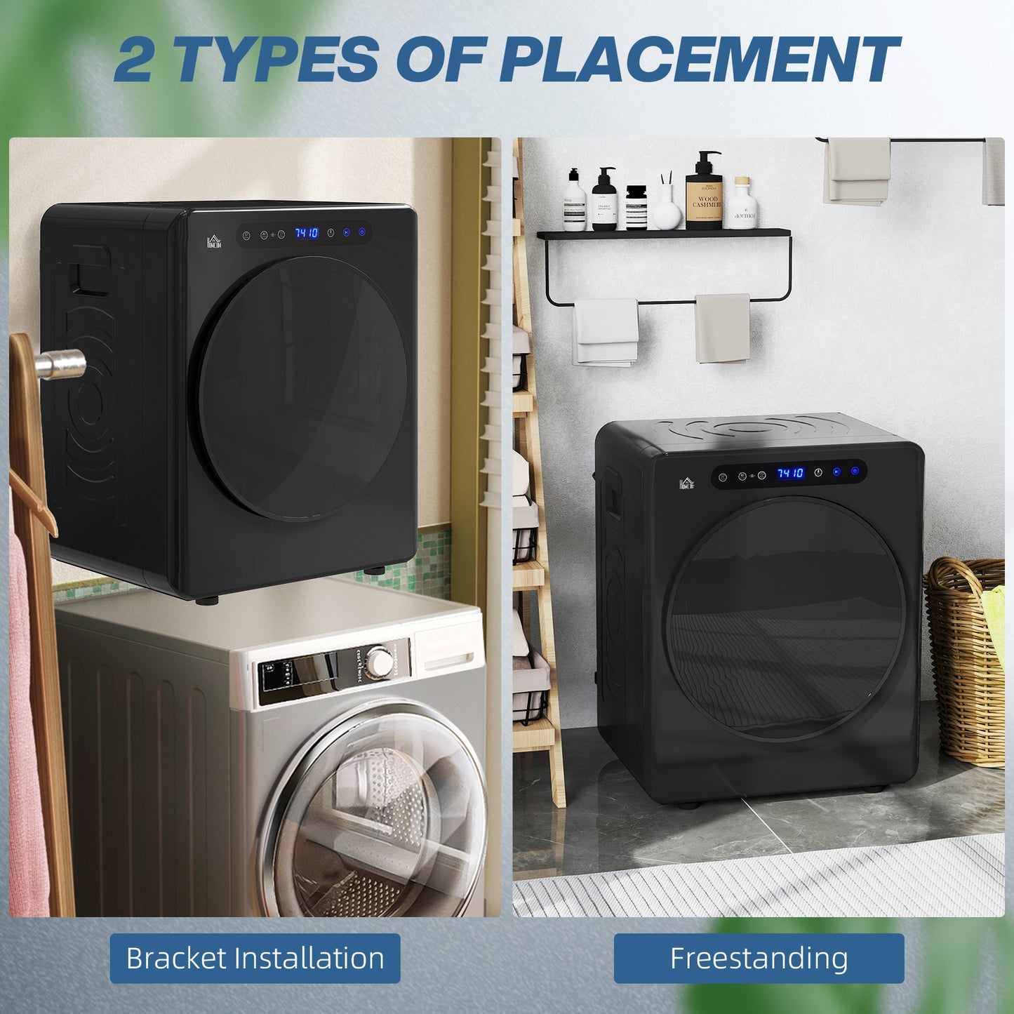 HOMCOM 4kg Compact Tumble Dryer With 40 To 60 Celsius Temperature Range Space Saving Black