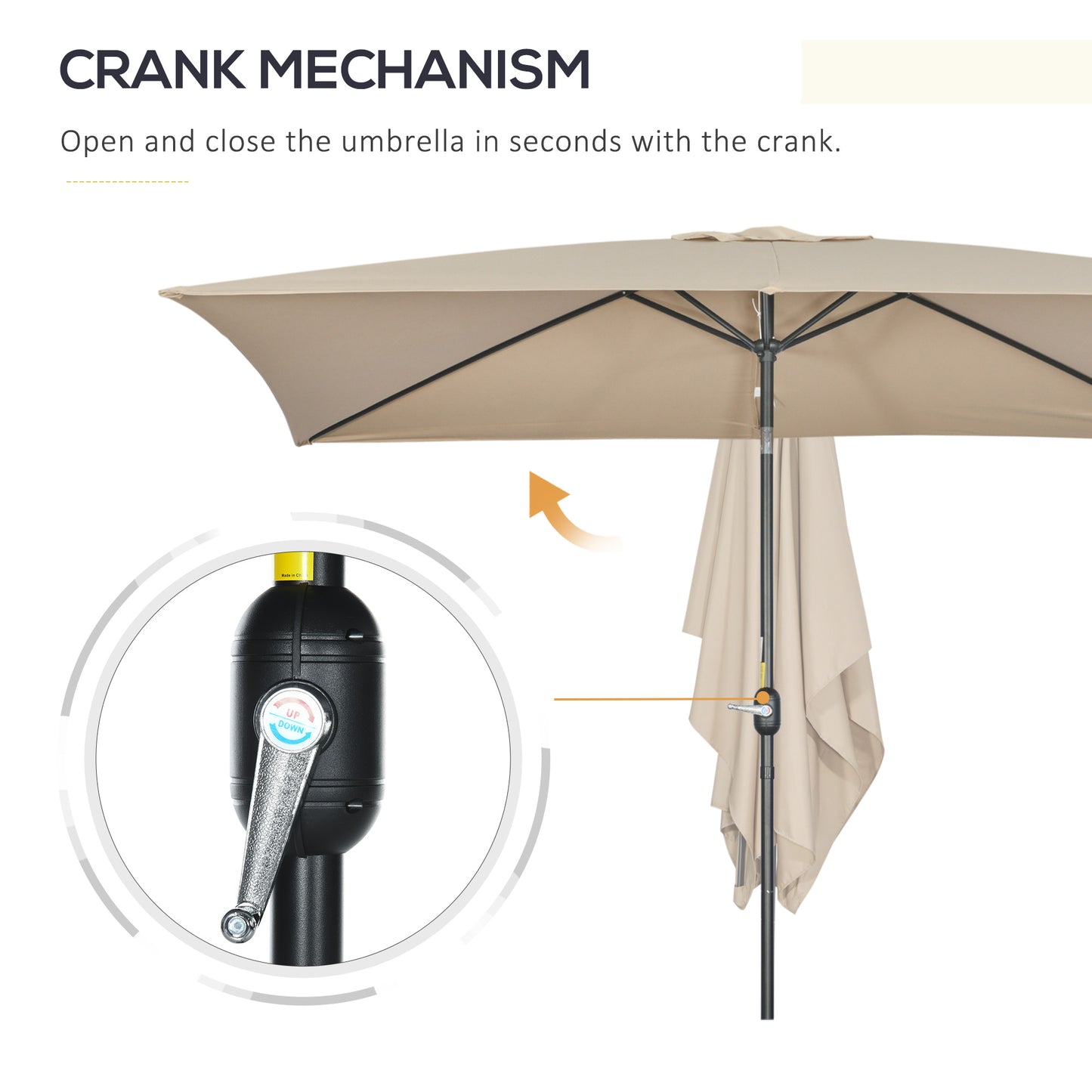 Outsunny 3x2m Garden Parasol Umbrella With Aluminium Pole Tilt Crank Rectangular Outdoor Table Shade For Patio Khaki