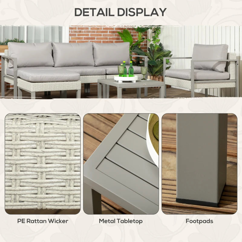 Outsunny 6-Piece Patio Furniture Set with Sofa, Armchair, Stool, Metal Table, and Cushions in Light Grey – Outdoor Garden Lounge Ensemble - ALL4U RETAILER LTD