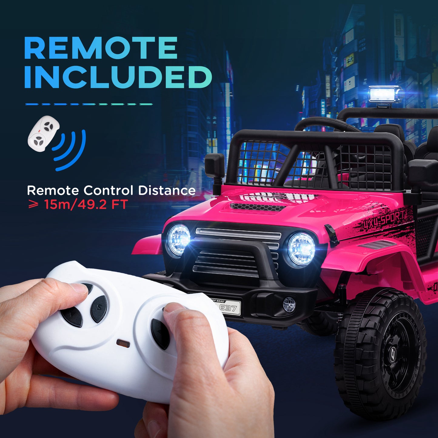 AIYAPLAY 12V Pink Electric Ride-On Truck for Kids with Remote Control, Music, Lights & Spring Suspension