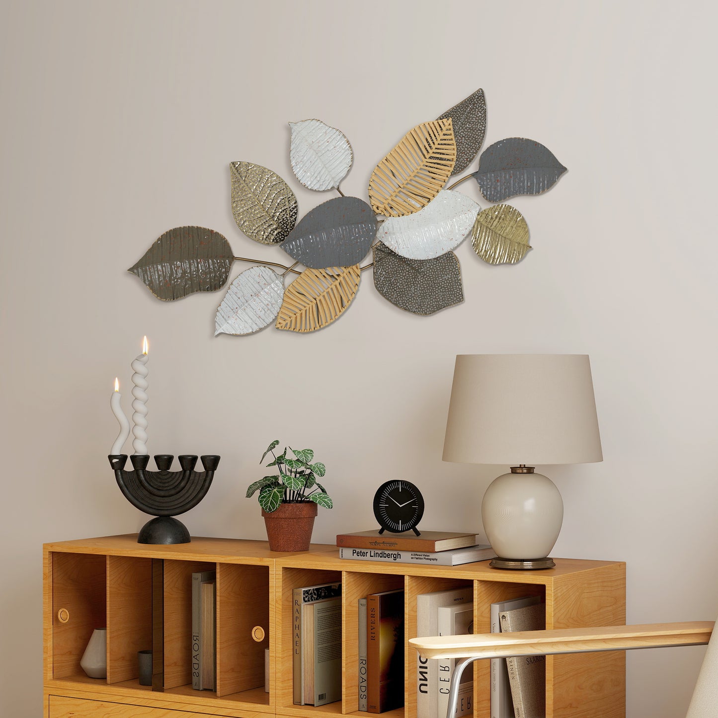 HOMCOM Metal Wall Art Modern Leaf Design Hanging Decor For Living Room Bedroom And Entryway 90.5W x 49H x 5D cm