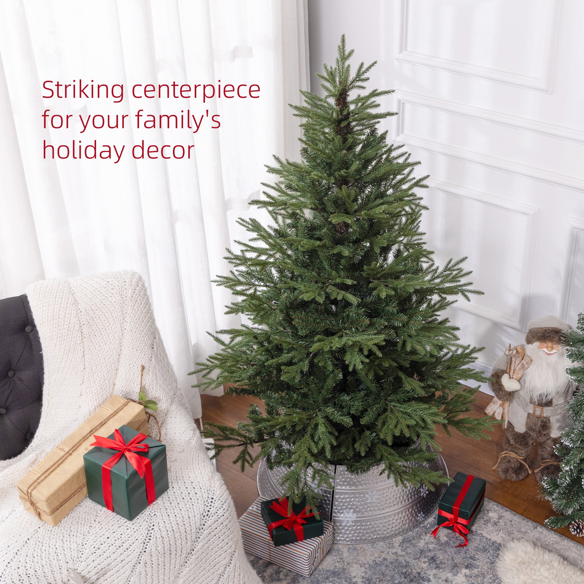 HOMCOM 5ft Realistic Artificial Christmas Tree with 1724 Tips and Metal Base – Easy Assembly, Perfect for Indoor Holiday Decor - ALL4U RETAILER LTD