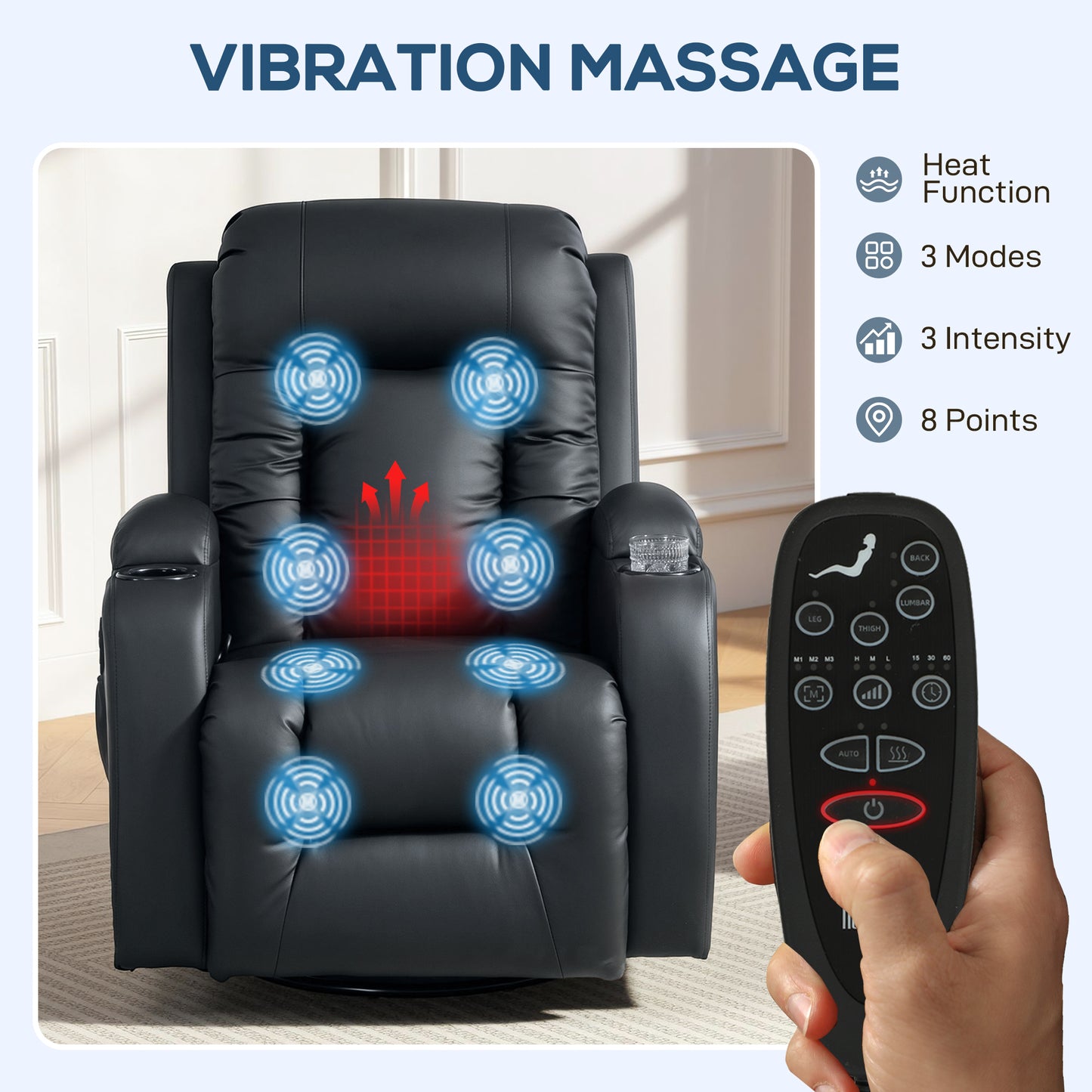 HOMCOM PU Leather Vibrating Massage Recliner Chair With Extended Footrest Cup Holders And Side Pockets Black
