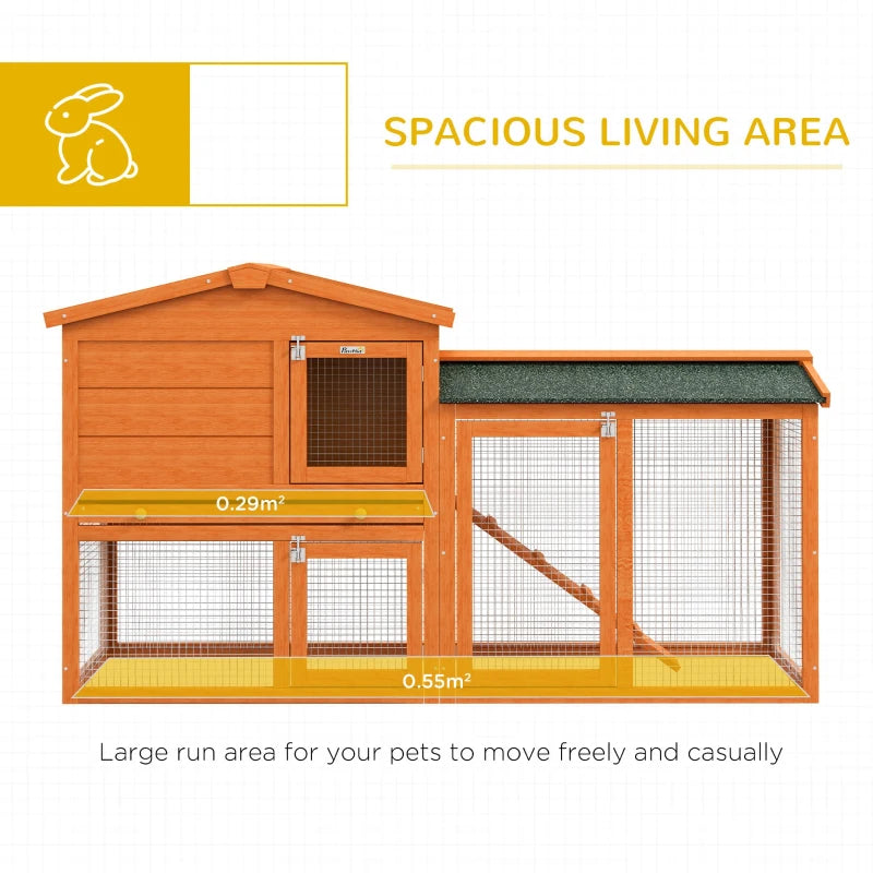 PawHut 2-Tier Wooden Rabbit Hutch with Outdoor Run, Ramp, Slide-Out Tray, for Garden and Yard, Orange - Pet House for Small Animals - ALL4U RETAILER LTD