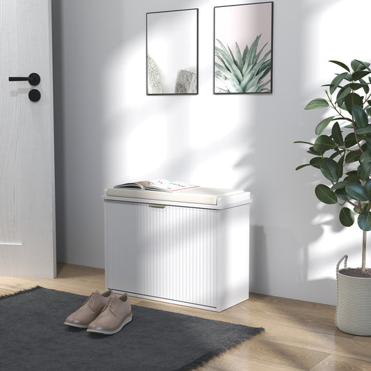 HOMCOM Elegant Six Shoe Bench With Top Seat And 120 Kg Weight Capacity Front Flip Drawer In White