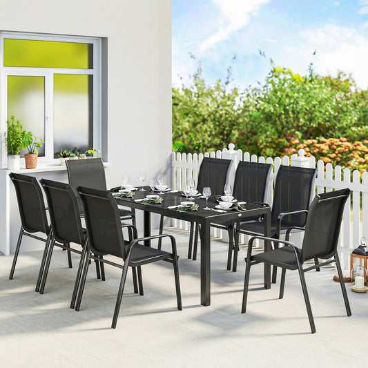 Outsunny 9 Piece Garden Dining Set For 8 With Tempered Glass Top And Outdoor Table And Chairs Black