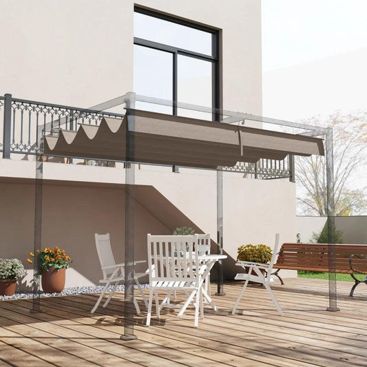 Outsunny Pergola Roof - Retractable Sun Shade Cover for 3 x 2.15m Pergola, UV30+ Protected in Coffee Colour - ALL4U RETAILER LTD