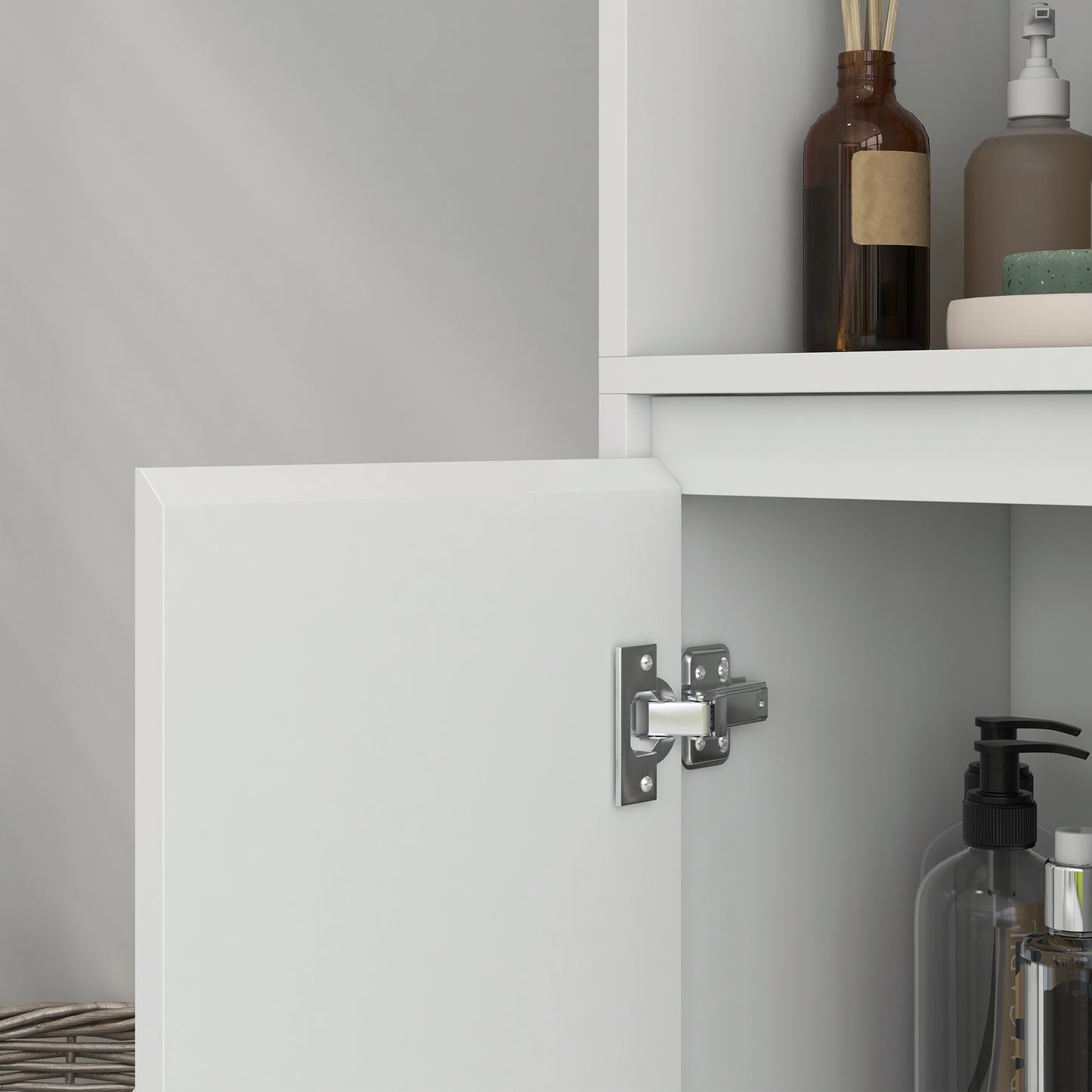 HOMCOM Narrow Tall Bathroom Cabinet White Slim Freestanding Storage Cupboard With Two Open Compartments And Inner Shelf