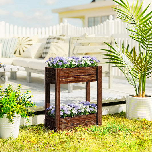 Outsunny 2 Tier Wooden Raised Planter Bed On Legs With Drainage Holes And Bed Liner Elevated Garden Planter