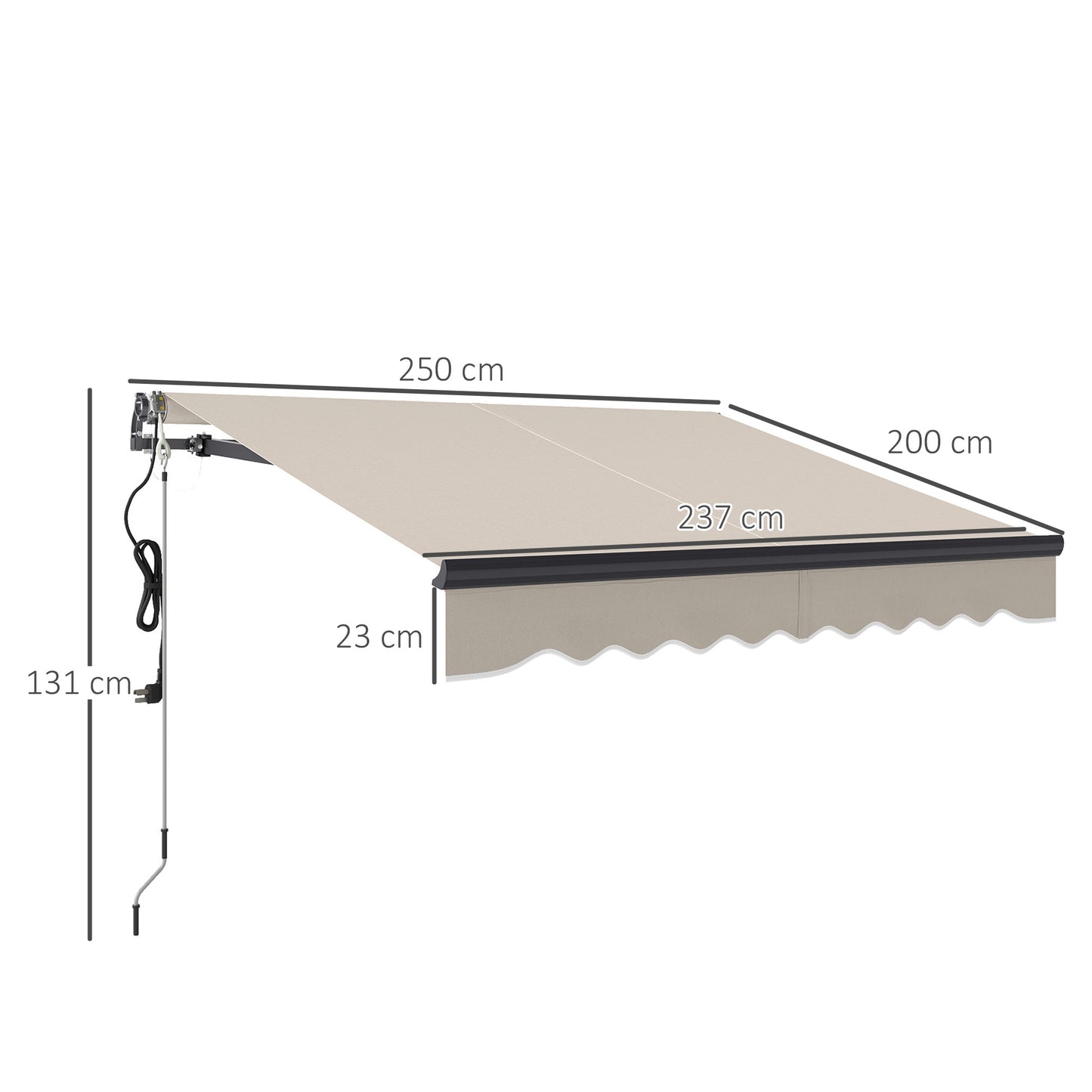 Outsunny 2.5x2m Electric Awning With Remote Controller Aluminium Frame Retractable Shade Canopy For Garden Patio Beige