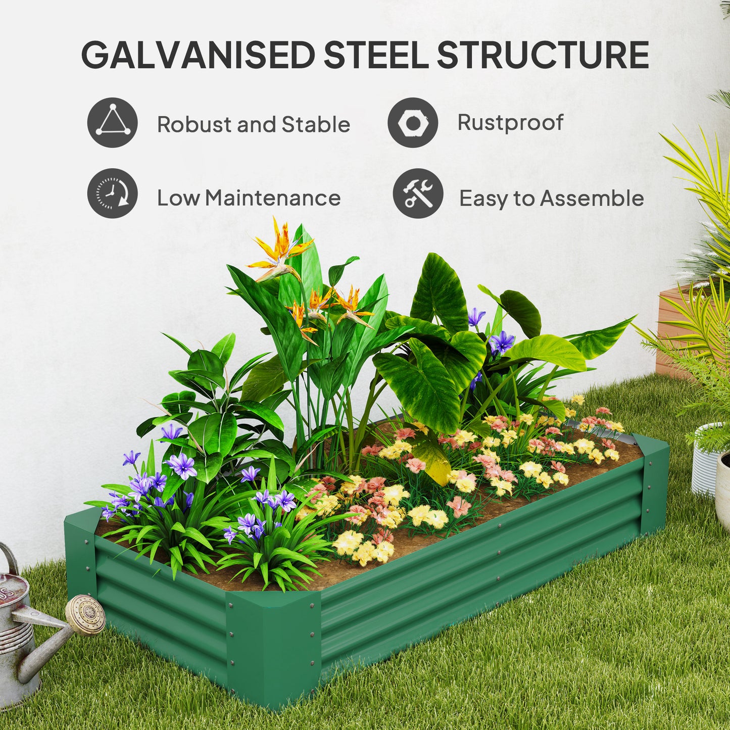 Outsunny Galvanised Steel Open Planter 180x90 Cm With 30 Cm Depth 459 L Capacity Green