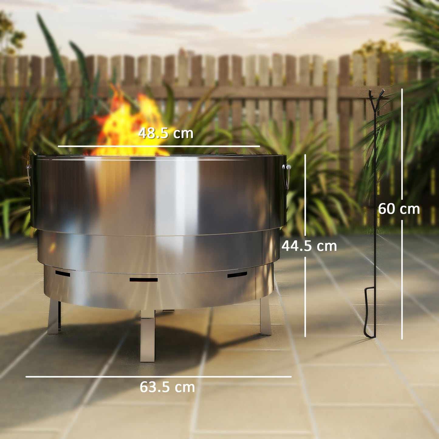 Outsunny Stainless Steel Wood Burning Fire Pit With Fire Poker Silver Portable Outdoor Fire Pit For Grilling