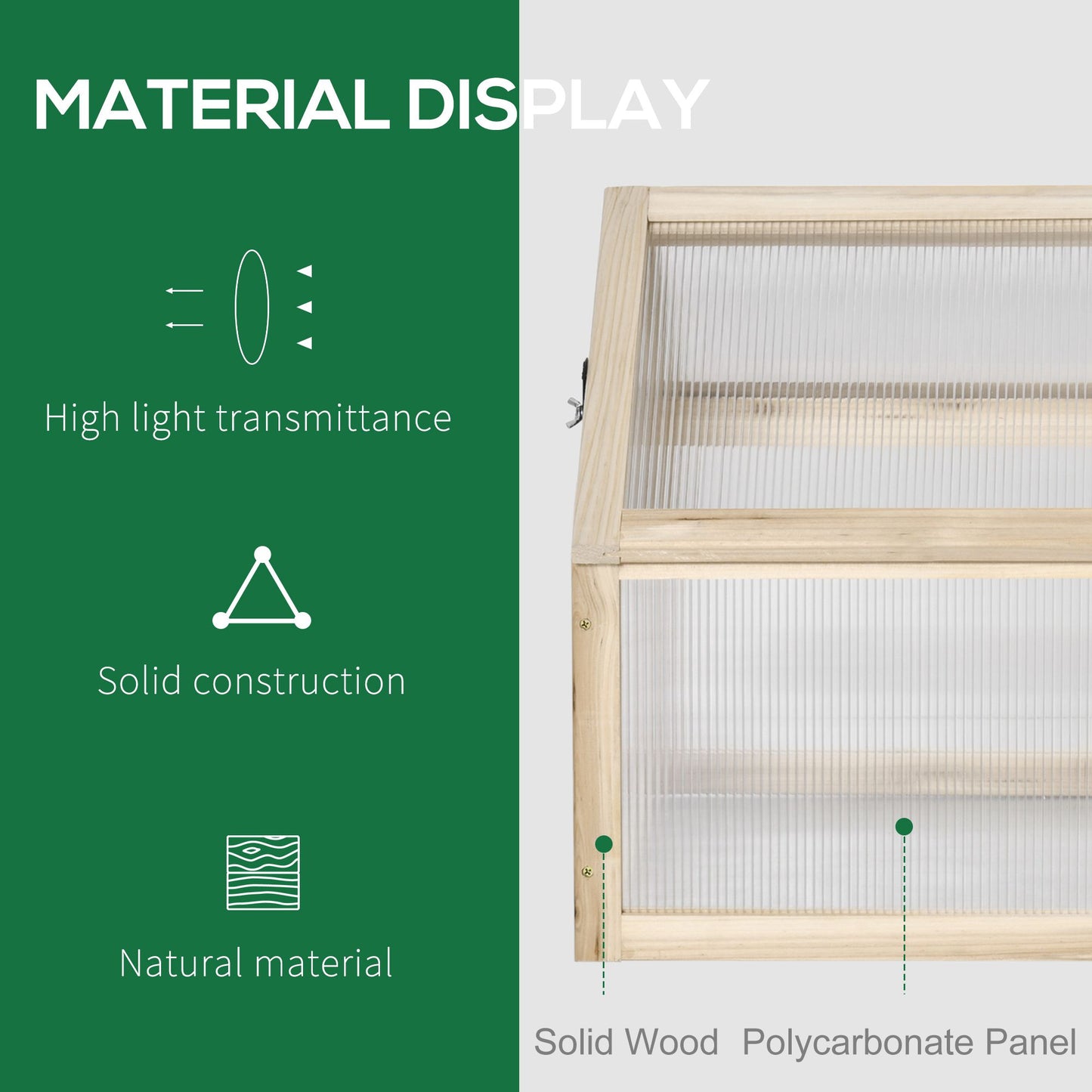 Outsunny Wooden Cold Frame Grow House With Openable Top Cover Polycarbonate Panels Flowers Vegetables 90x52x50cm