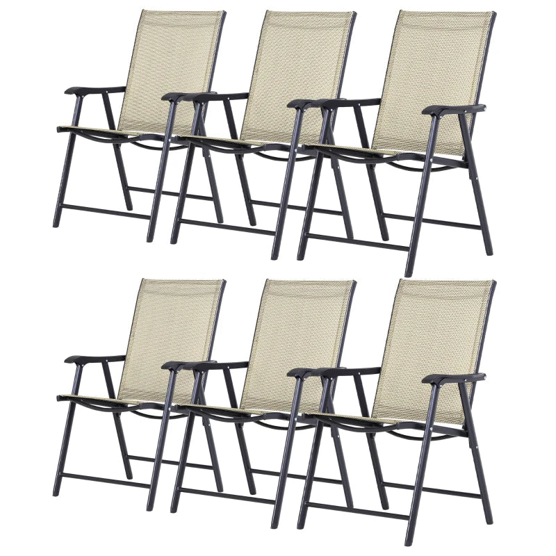 Outsunny Set of 6 Folding Garden Chairs - Beige, Metal Frame Outdoor Patio Park Dining Seats with Breathable Mesh Seat - ALL4U RETAILER LTD