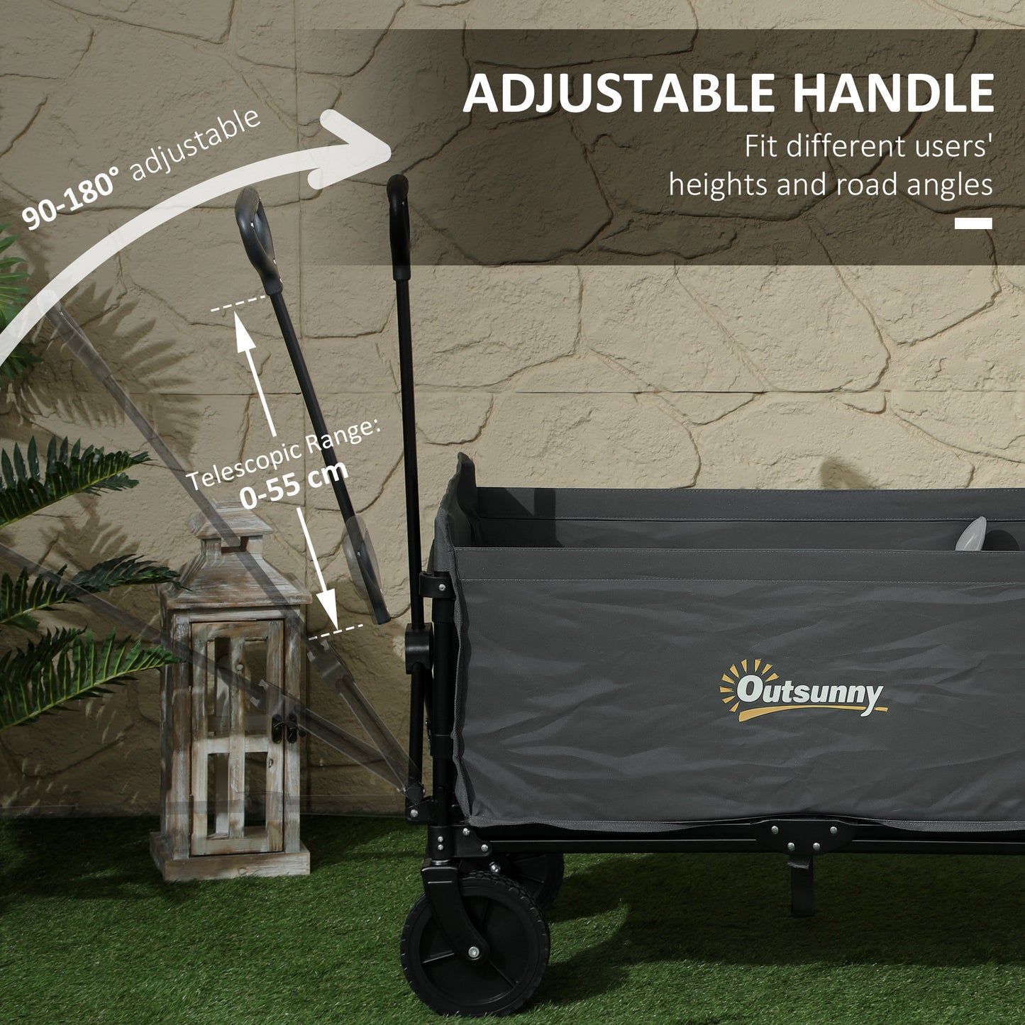 Outsunny 120L Trolley On Wheels Folding Camping Trolley Cart With Adjustable Handle For Garden Beach Fishing Grey