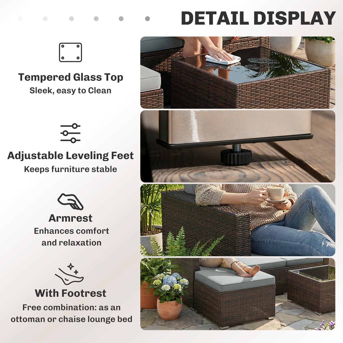Outsunny 3 Pieces Garden Furniture Set With Cushions PE Rattan Wicker Conversation Corner Sofa Set Light Grey