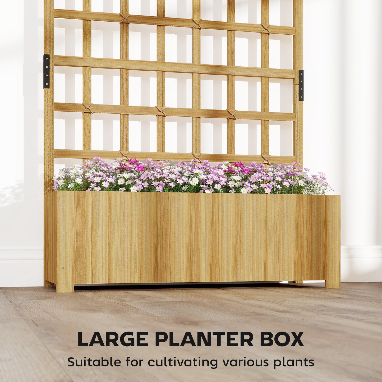 Outsunny Wooden Raised Planter With Trellis Garden Bed For Climbing Plants Weather Resistant Fir Wood