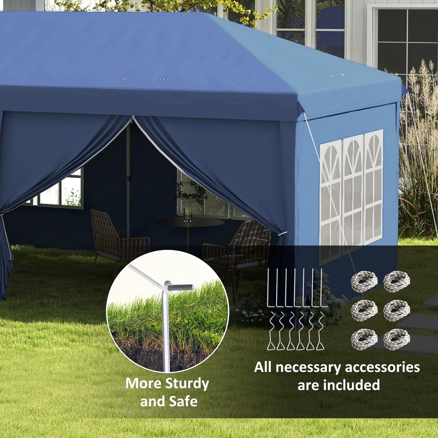 Outsunny 3 X 6m Pop Up Gazebo With Curtain Walls And Windows In Blue For Outdoor Parties And Events
