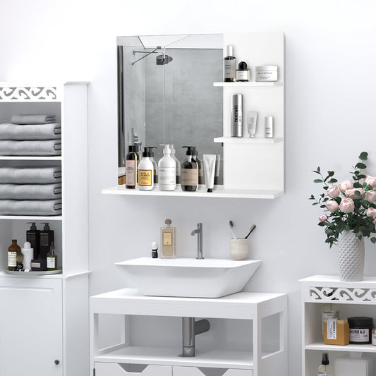 Kleankin Modern White Bathroom Mirror with 3-Tier Storage - ALL4U RETAILER LTD