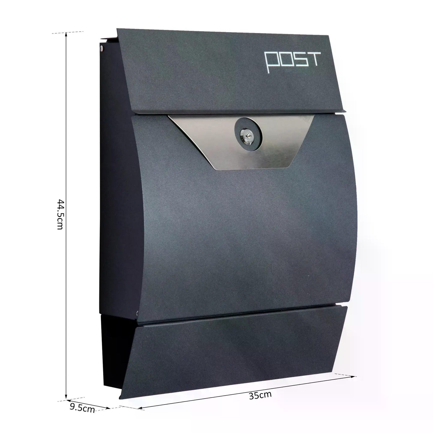 HOMCOM Steel-Grey Wall-Mounted Lockable Mailbox with Newspaper Slot - ALL4U RETAILER LTD